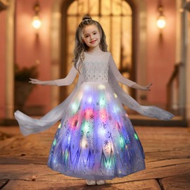 Gridamea Light Up Elsa Princess Costume for Girls with Detachable LED Skirt Hem Suitable for All Types of Princess Dresses