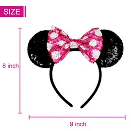 ASHONE Mouse Ears Headbands for Women Groups Mouse Ears Shiny Bows for Birthday Themed Events Accessories Party (Rose pink, 1 Count (Pack of 1))
