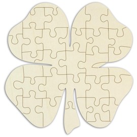 Wooden Puzzle "Clover Leaf" for Painting and Decorating - 34 Pieces, Approx. 29 x 30 cm - Empty Blank Puzzle Made of Plywood with Puzzle Template