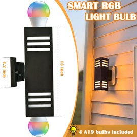 iYogaled RGB Dusk to Dawn Outdoor Wall Lights, 2 Pack Front Porch Light Fixtures, Square Color-Changing Outdoor Wall Sconce with E26 Base, IP65 Waterproof Up and Down Lights Outdoor Sensor Light