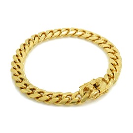 Bling Bling NY Men's Anti-Tarnish Solid 14k Yellow Gold Finish Stainless Steel 10mm Thick Miami Cuban Link Chain Box Clasp Lock Necklace 16-30 inches Bracelet 7-10 inches