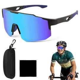 Sports Glasses Polarised Sports Sunglasses Men Women High Quality Cycling Glasses UV400 Protection Sunglasses with Sunglasses Box for Outdoor Sports Cycling Ski Running Golf (Blue)