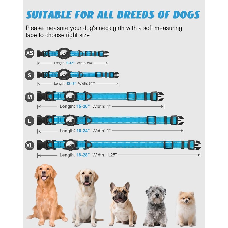 Joytale Airtag Dog Collar, Reflective Pet Collar with Waterproof AirTag