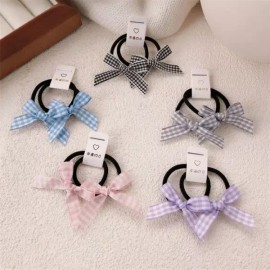 체크 플레드 리본 미니 신상 2개세트 헤어 로프 머리끈 잇템 [그레이(2개세트)] Check Plaid Ribbon Mini New Item 2-Piece Set Hair Rope Hair Tie Essential [Gray (2-Piece Set)]