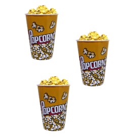 Dependable Industries inc. Essentials 3-Pack Retro Style Plastic Popcorn Containers – 7" Tall x 5" Top Diameter – Reusable Popcorn Buckets for Movie Nights, Kids' Parties, and Snack Time (46198-C)