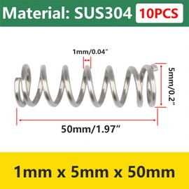 Qrity 10Pcs Coil Extended Compressed Spring, Compressed Springs, Stainless Steel Springs, Wire Diameter 1mm, 5mm OD, 50mm Free Length