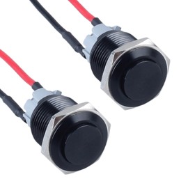 DMWD 2pcs 19mm Latching Metal Push Button Switch High Round Head Aluminium Shell with Pre-soldered Cable 3/4" Mounting Hole 1NO 12V 24V 36V 110V 220V Waterproof IP66 Without LED (Black)