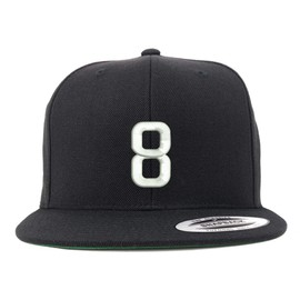 Trendy Apparel Shop Number 8 Embroidered Snapback Flatbill Baseball Cap - Black