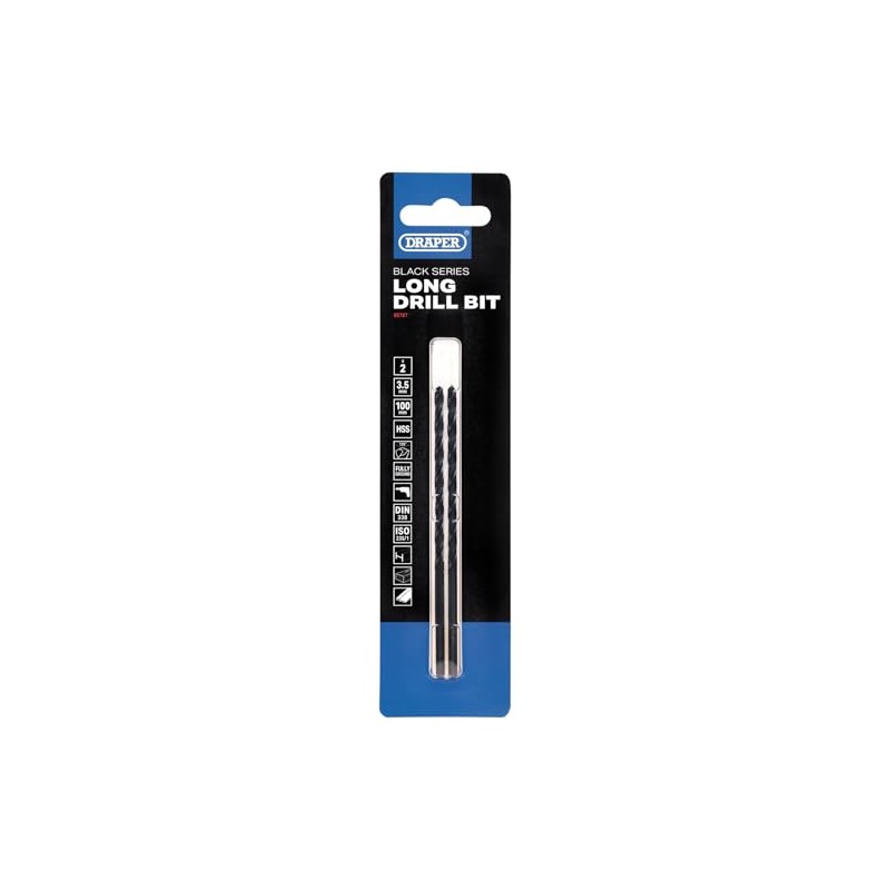 Draper 2pcs Black HSS Long Drill Bits 3.5 x 100mm