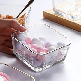 Glass Serving Dish Set with Wooden Stand, 2-Section Compartment Tray, Chips and Dip Serving Platters with Wooden Tray, Square Serving Bowls, Divided Serving Tray for Snacks, Berries, Dessert, Clear