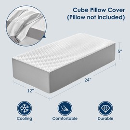 Kehangte Cooling Cube Pillow Cover, Soft Machine Washable Cube Pillow Case, Only One Cover (24"x12"x5")