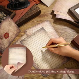 TaoBary 160 Pcs Stationery Paper Set 50 Double Sided Stationery Papers with 50 Matching Envelopes and 60 Round Dot Sticker, 10 Design(Vintage Antique,5.5 x 8.25 Inch)