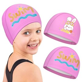 Swimming Cap Swim Caps for Girls Kids, Toddler, Children, Boys and Girl Bathing Swim Cap for Aged Teens Pink 2pack