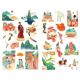 Seasonstorm - Pegatinas de diario de papel de viaje con diseño retro chino precortado, diseño de copos