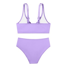 Girls Swimsuit 2 Piece Tropical Floral Twist Cross Swimwear High Waisted Bikini Set Teen Solid Color Bathing Suit 9-16T