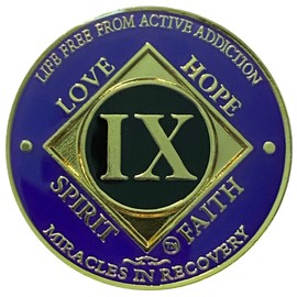 NA 9 Year Golden Color Plated Medallion, Recovery Coin, NA Token, Narcotics Anonymous Recovery Chip, NA Recovery Gift (purple & Golden Colors)