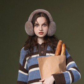 Zsedrut Winter Women Earmuff Foldable Ear Warmer Fluffy Ear Cover Warm Outdoor (Solid Bronze)