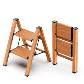 WOA WOA 2 Step Ladder, Foldable Step Stool, Aluminum Lightweight Ladder for Home Kitchen Closet, Anti-Slip Pedals, Ease of Folding, Portable, 300lbs Capacity - Wood Grain