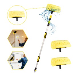 QCHENYI 12-FT Car Wash Brush with Telescopic Wand, Car Cleaning Brush with 12” Soft Yellow Bristle, Washing Brush with Hose Attachment for Cleaning Truck, RV, Swimming Pool, House Siding, and Floors
