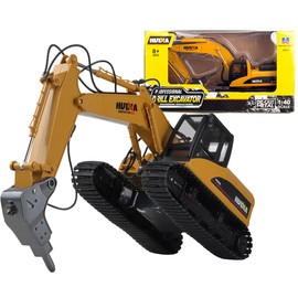 Gemini&Genius Drill Excavator Toy, Demolition Machine Car, Construction Vehicle Toys 1/40 Scale Die-cast Impact Hammer Engineering Truck, Alloy Models Toys for Kids