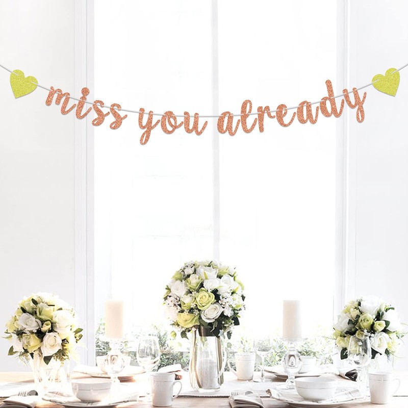Rose Gold Glitter Miss You Already Banner - Retirement Party