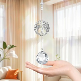 LOULIQIGIFT Retro Tree of Life Christmas Hanging Ornament with 40mm Crystal Ball Rainbow Maker Gifts for Home Garden Window, Cross Shaped