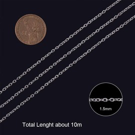 Pandahall 32 ft Necklace Chains Silver Color Iron Cross Chain Link Cable O-Shaped Chain for Necklace Jewelry Accessories DIY Making-3x2x0.5mm