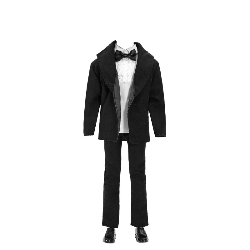 BARWA 3pc Doll Clothes Black Tuxedo Suit with Tie White