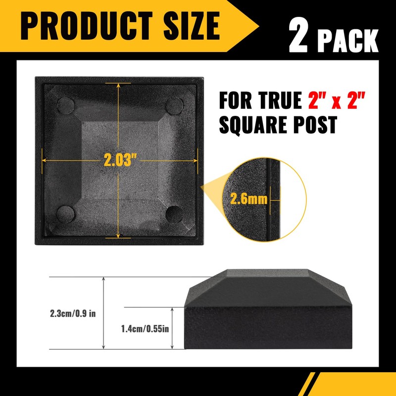 VIVIDA Aluminum Fence Post Caps 2" x 2", Black Metal