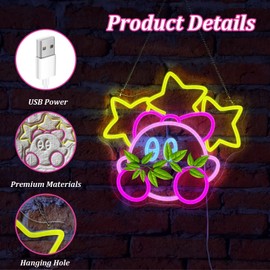 Kawaii Kirbee Neon Sign, Game Character Neon Light, USB Powered for Game Room Decor, Japanese Anime Neon Sign Dimmable LED Neon Light Sign for Kids Room Man Cave Wall Art Birthday Gift
