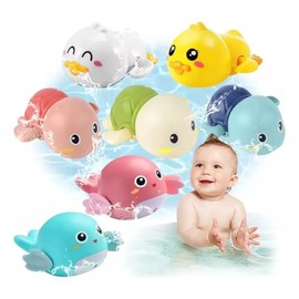 7pzs Juguetes de Baño para Niños, Juguetes de Baño Flotantes, Juguetes Bañera para Bebe, Juguetes de Baño Flotantes, Animales de Juguete Agua (Tortugas + Delfín + Pato)