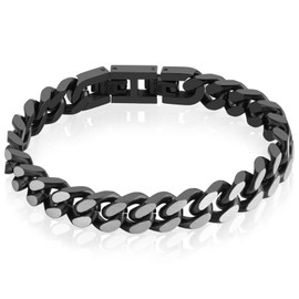 Hengbofeng Men's Bracelet,men's cuban chain Bracelet,Anti-Allergy 316L Stainless Steel Black Steel Two-color Brushed Craft Bracelet,Valentine's Day Gift,Suitable for Sensitive Skin,Preferred choice for weddings, anniversaries, graduations and parties