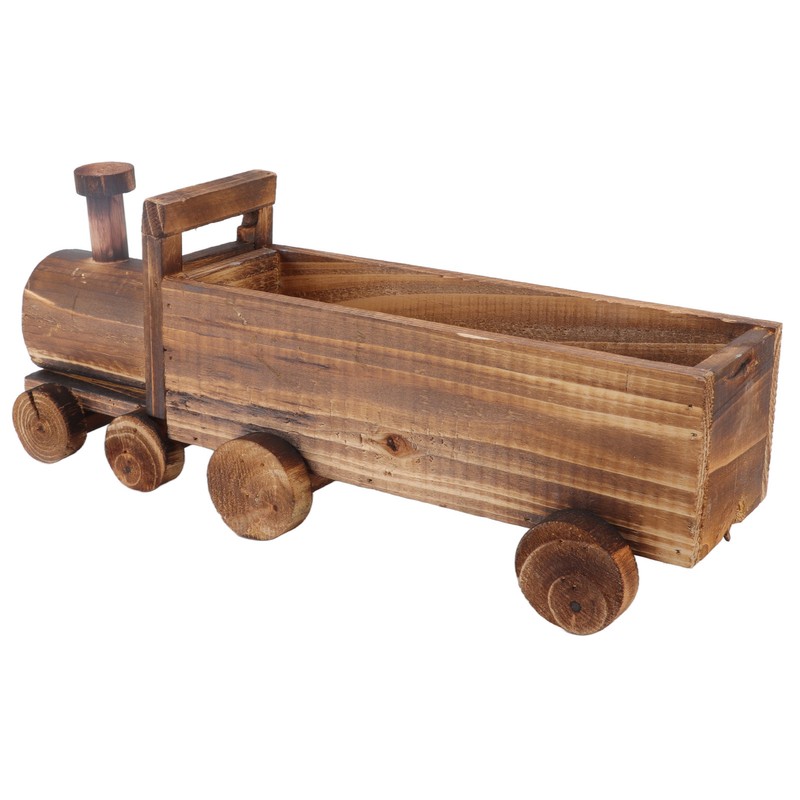 Wooden Flower Pot Cartoon Train Shape Good Ventilation Succulent Flower