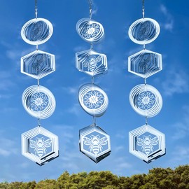 Leafcraft 12Pcs Bird Scare Discs Set Reflective 3D Stainless Steel Wind Spinner Outdoor Garden Hanging Decor, Bird Devices Deterrent Reflectors to Scare Birds Away from Yard Patio (Flower and Bee)