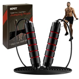 XPRT Fitness Jump Rope - Tangle-Free with Ball Bearings, Adjustable 13ft Cable, Memory Foam Handles - Speed Rope for Fitness, Cross Training, Boxing (Red)