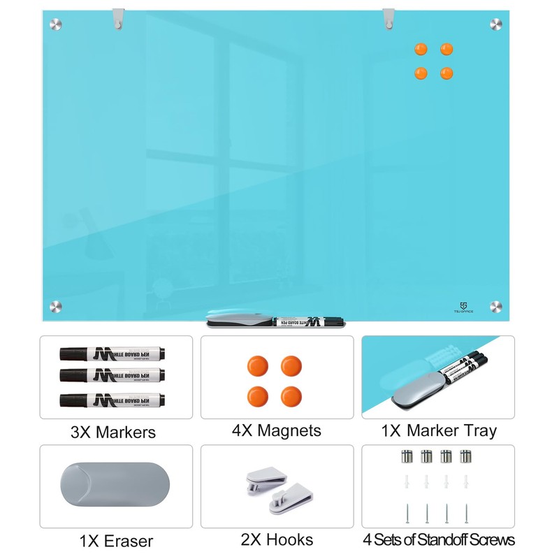 TSJ OFFICE Glass Dry-Erase Board - 36 x 24 Inches