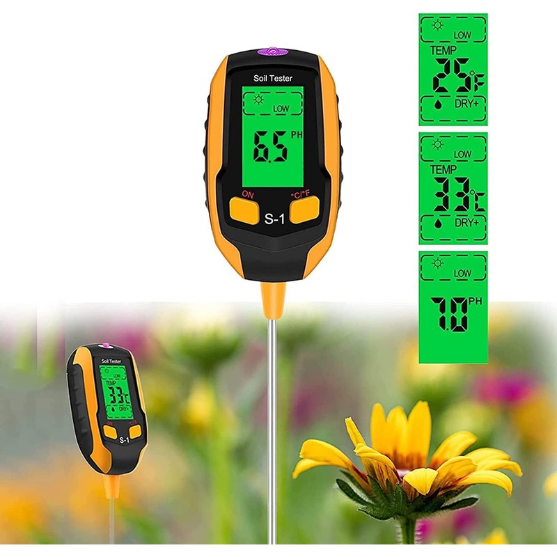 Soil Moisture Meter, 4 in 1 Soil PH Meter, LCD