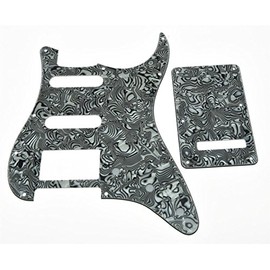 KAISH 11 Hole ST/Strat Style Pickguard HSS Pick Guard with ST Back Plate Tremolo Trem Cover for USA/Mexico Stratocaster/Strat Black White Shell