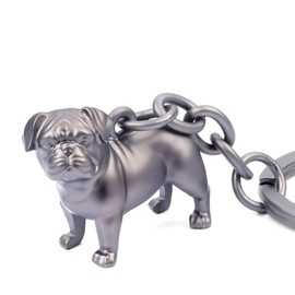 TROIKA Keyring Dog Pug Buddy Gift for Dog Lovers Made of 3D Cast Metal with Key Ring, Chrome-Plated, Matt, Gunmetal Original, Gunmetal