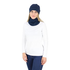 Alkato Unisex Beanie Hat and Scarf Set Plain, Ribbed fabric dark blue