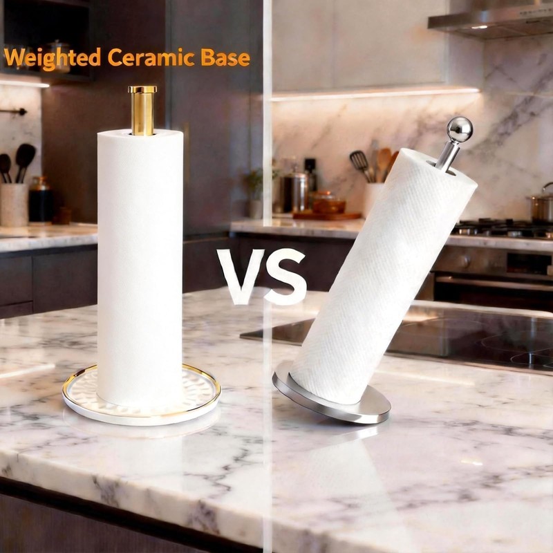 Paper Towel Holder Countertop,Kitchen Paper Towels Holder with Weighted Ceramic