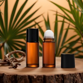 aoukoslt 2Pcs Brown 50ml Glass Essential Oil Roller Bottles - Refillable Roll for Fragrance, Empty Deodorant Containers, Refillable Containers, Roller Bottles