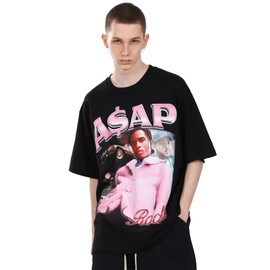cpfm.xyz Men's Fashion Portrait Print Hip Hop T-Shirt ASAP Vintage Style Short Sleeves for Man or Women Black