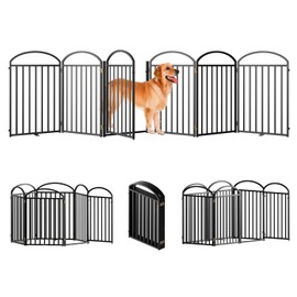 SNUOWU 6 Panles Full Matel Freestanding Dog Gates with Door, 144"Extra Wide 32"Tall Free Standing Dog Pet Gate for Indoor & Outdoor. Foldable Pet Fences for Doorways, House, Stairs, Porch, Deck, Yard