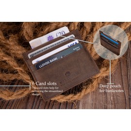 WOODBRIDGE Men's Genuine Leather Credit Card Holder | RFID Blocking | Minimalist Wallet | with Box (Rustic Brown)