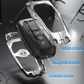Heavy Metal Key Fob Cover for Ford, Key Fob Case Protector with Keychain Suit for Ford Explorer Fusion Escape Edge Expedition F150 F250 F350 F450 F550 Maverick Mustang 3/4/5 Buttons (A-Black)