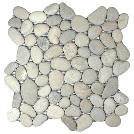 CNK Tile Bali Cloud Pebble Tile - 12" x 12" Mesh Backed Natural River Stone Tile for Shower Floors Bathroom Walls Kitchen Backsplash Patios & Home Décor - Durable Eco-Friendly - Pack of 1