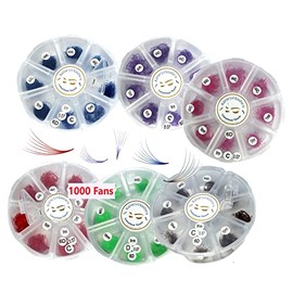 Kimeyelashes 1000 Color Premade Fans Eyelash Extensions 6D C and D Curl Red Pink Purple White Blue Yellow Mixed Lengths 9-16mm 1000 Volume Fans Skinny Base (Green - Curl D - 6D)