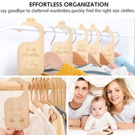 7Pcs Baby Wardrobe Dividers, Baby Clothes Organizers for Wardrobe, Cartoon Baby Clothes Dividers from Newborn to 24 Month, Wood Safe Wardrobe Separators for Infant Newborn Boys & Girls