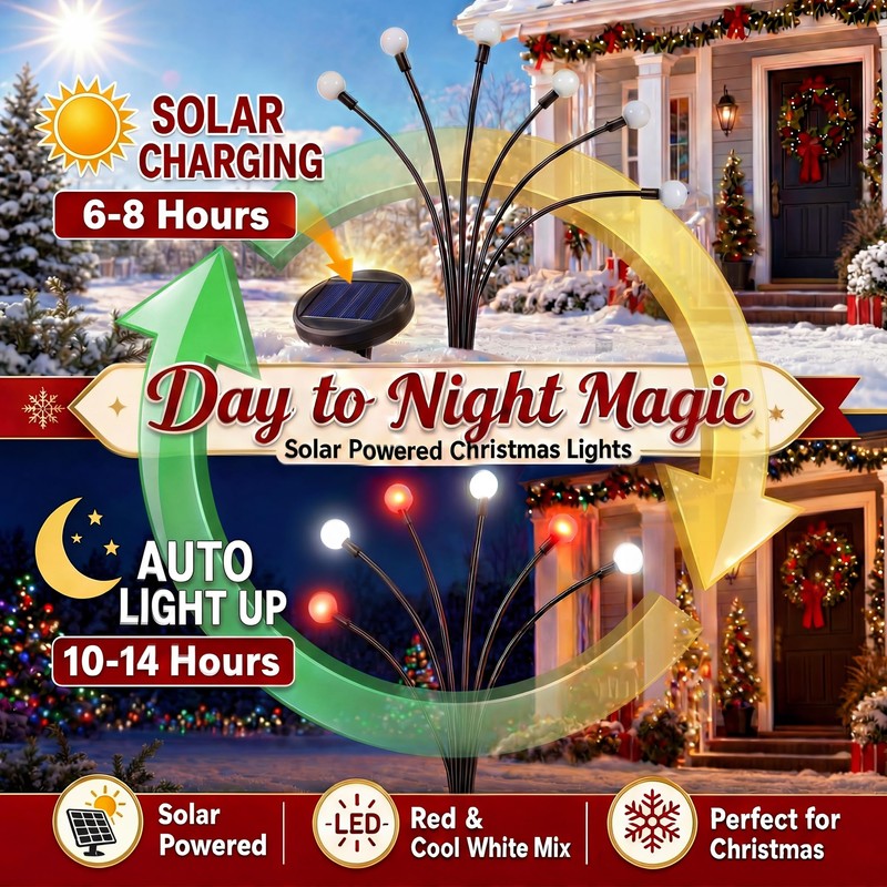 Sukesou Solar Christmas Firefly Lights, 2 Pack 6LED Red &